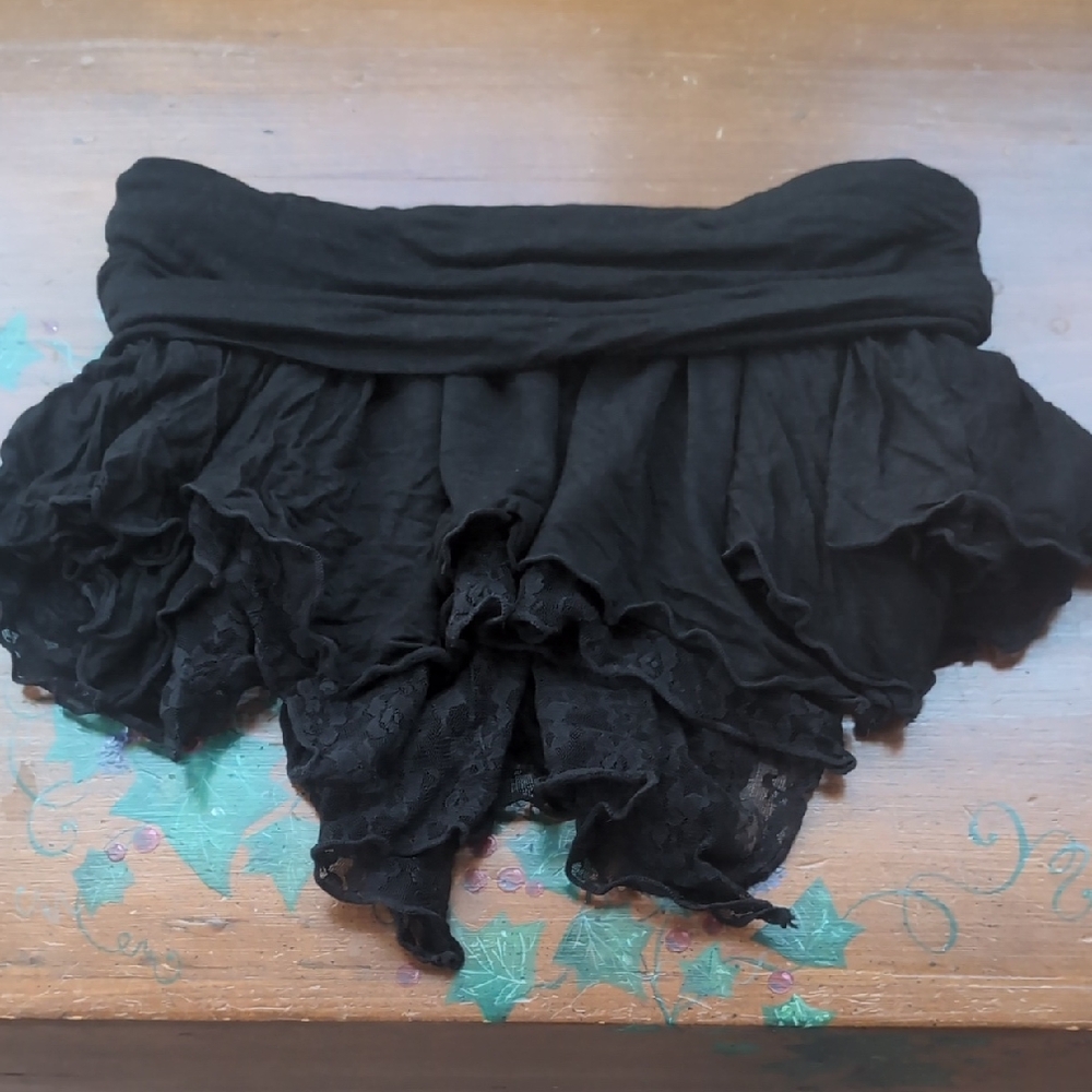 Black Layered Mini Skirt With Lace